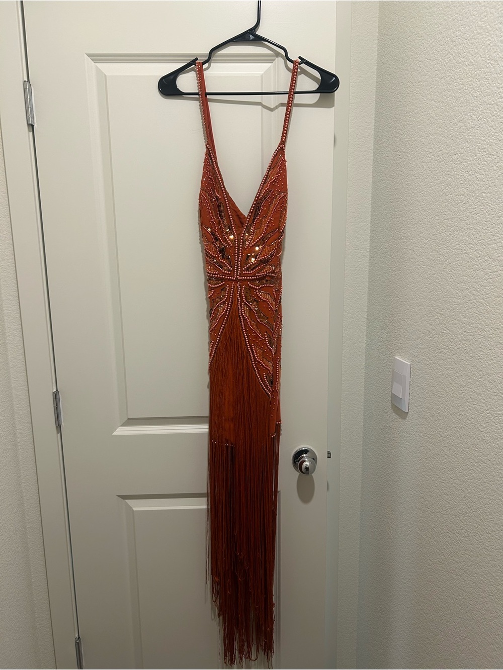 ASOS Copper Beaded Fringe V-Neck Prom Dress